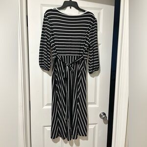NWOT Chic Soul Black White Striped Empire Waist Tie Back Midi Dress Plus Size 1X